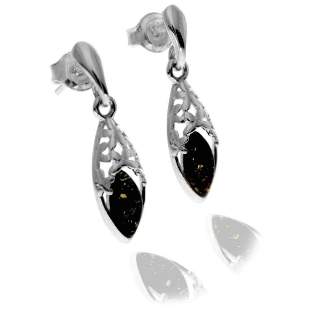 925 Sterling Silver & Genuine Baltic Amber Modern Drop Earrings - GL1042