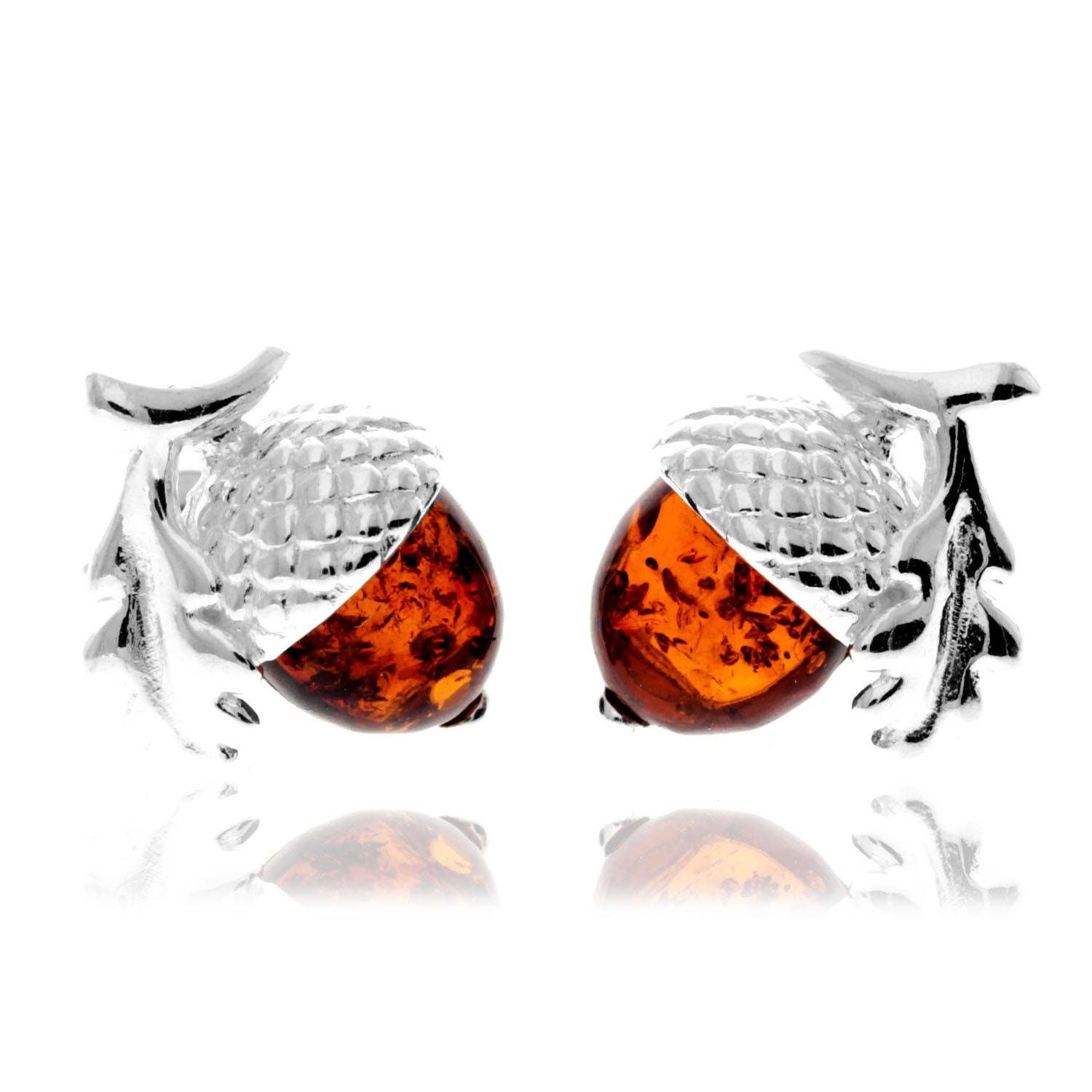 925 Sterling Silver & Baltic Amber Modern Acorn Studs Earrings - GL1047