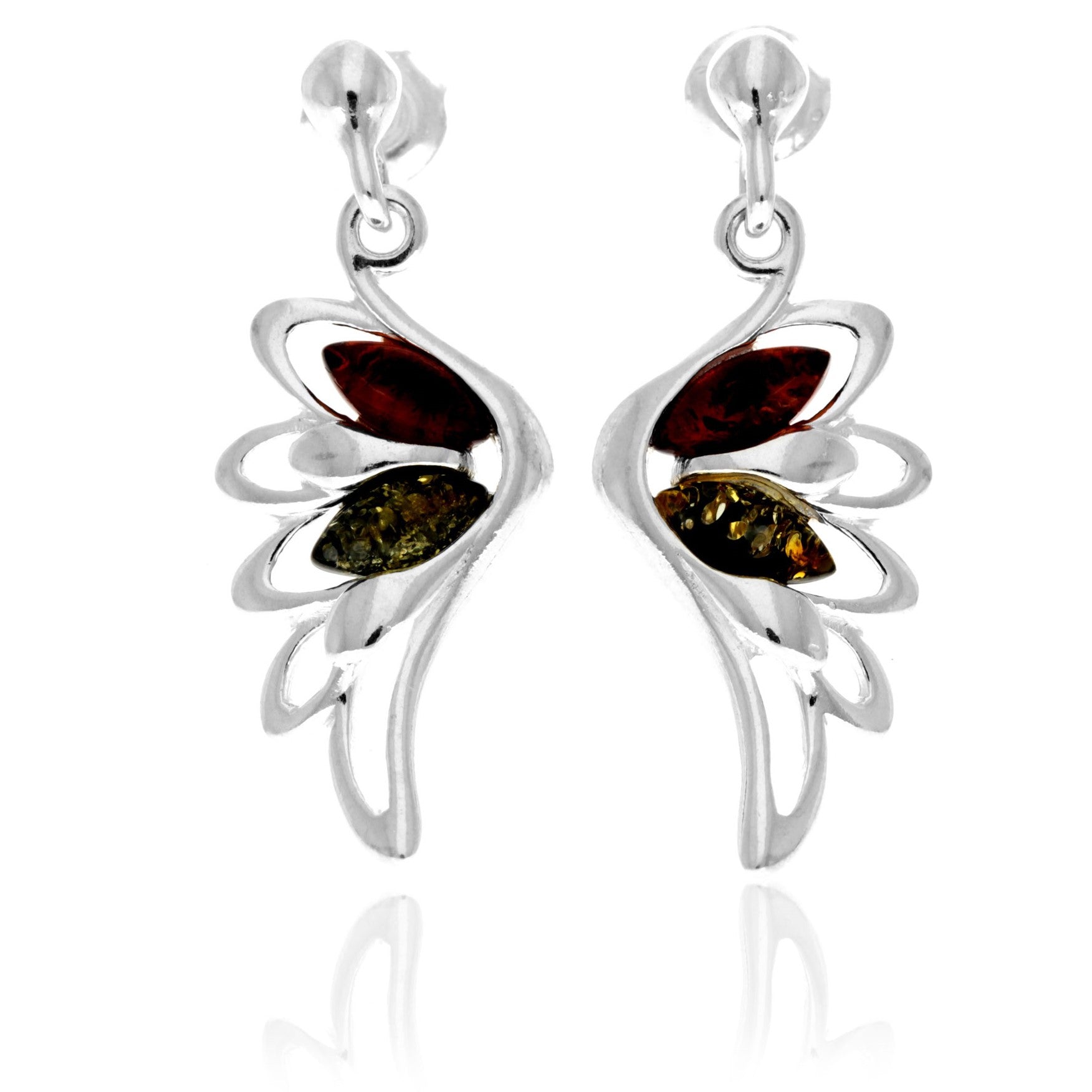 925 Sterling Silver & Baltic Amber Angel Wings Drop Earrings GL148