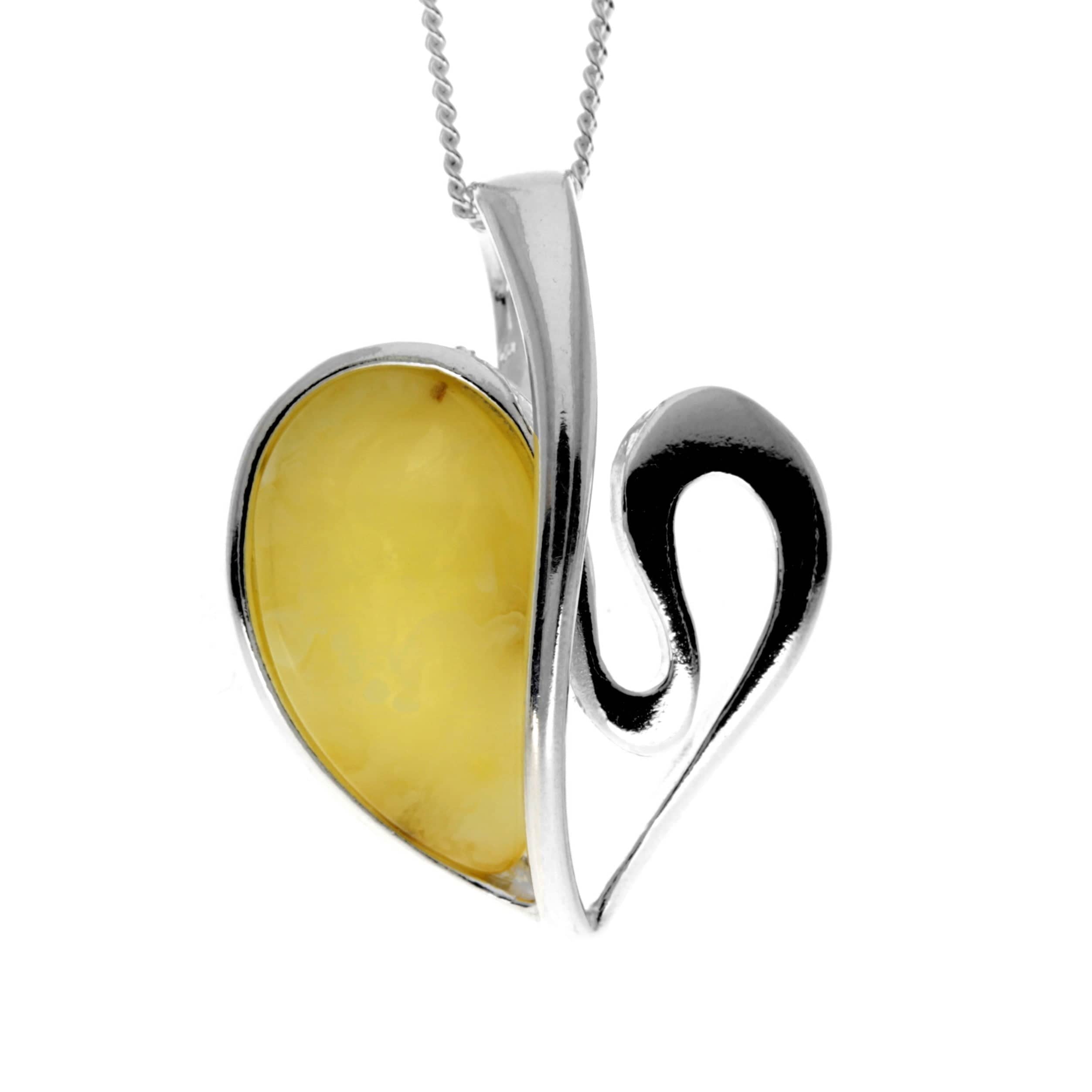 925 Sterling Silver & Baltic Amber Modern Heart Pendant - GL2015