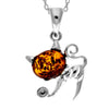 925 Sterling Silver & Genuine Baltic Amber Modern Pussy Cat Pendant - GL2034