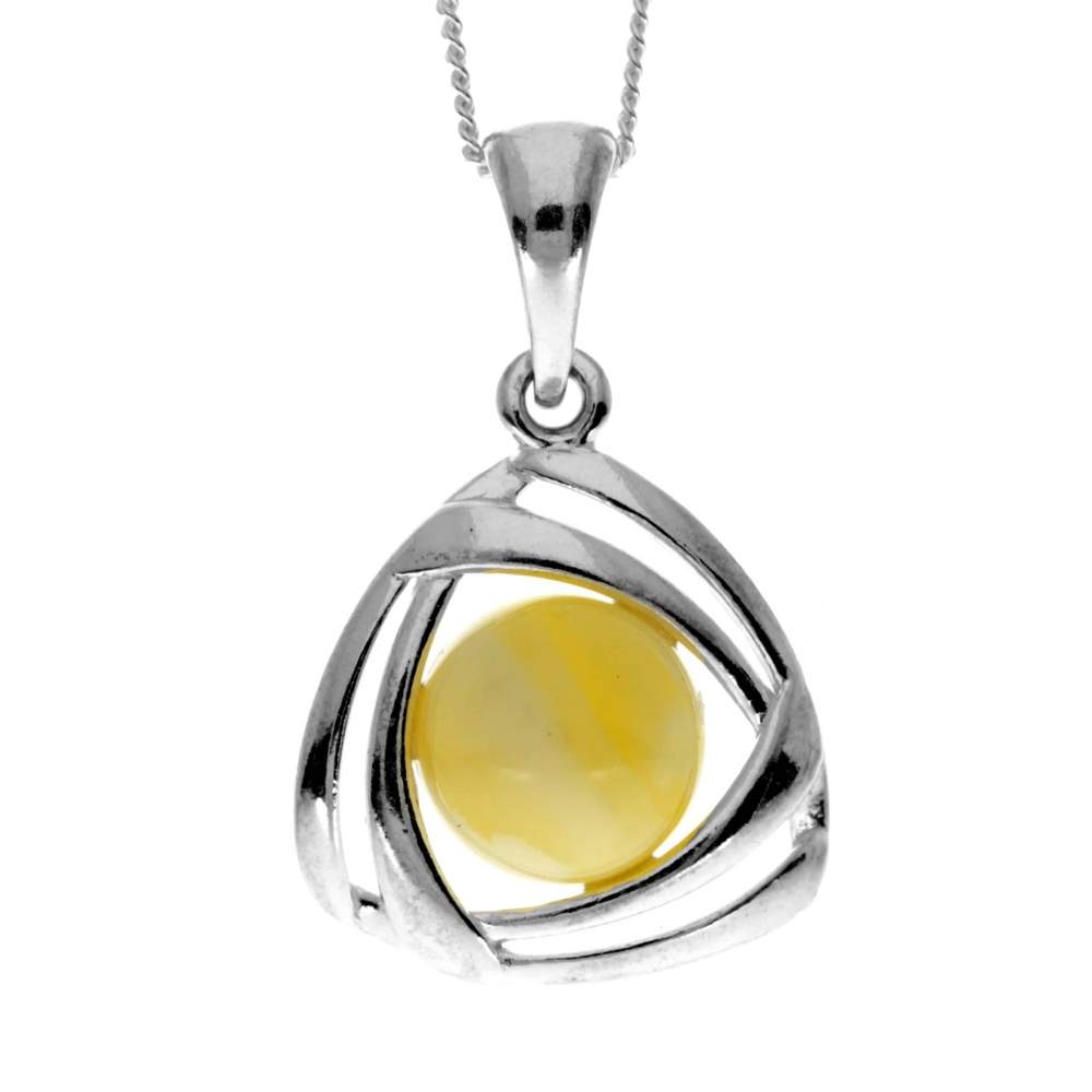 925 Sterling Silver & Genuine Baltic Amber Celtic Pendant - GL2038