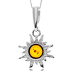 925 Sterling Silver & Genuine Baltic Amber Small Classic Sun Pendant - GL2045