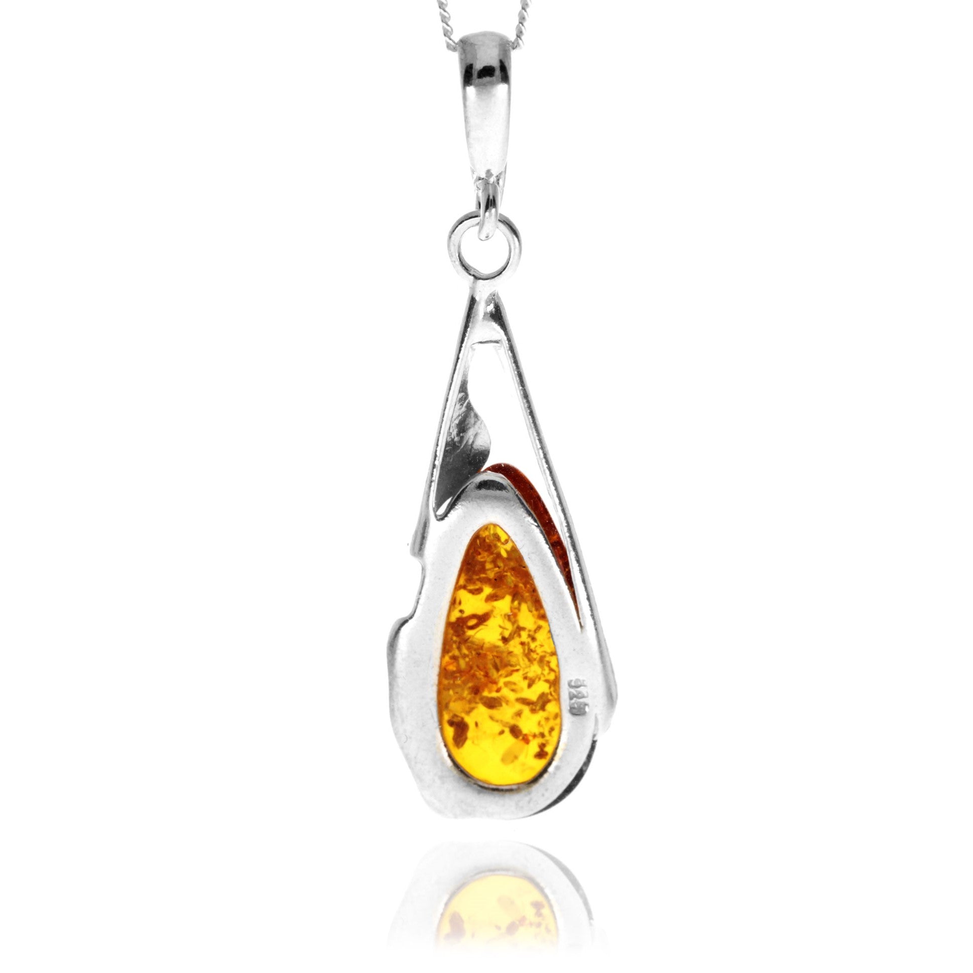 925 Sterling Silver & Genuine Baltic Amber Teardrop Modern Pendant - GL210