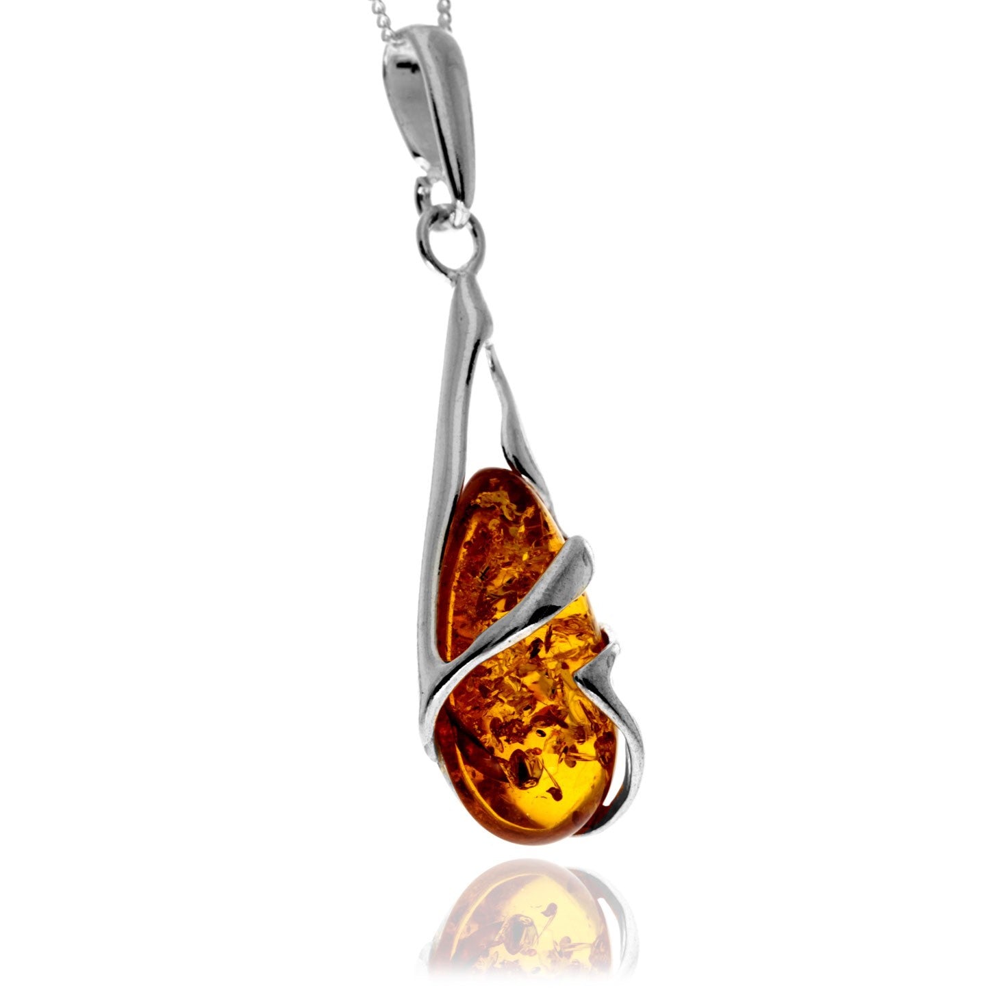 925 Sterling Silver & Genuine Baltic Amber Teardrop Modern Pendant - GL210