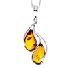 925 Sterling Silver & Genuine Baltic Amber Large Modern 2 Stones Pendant - GL218