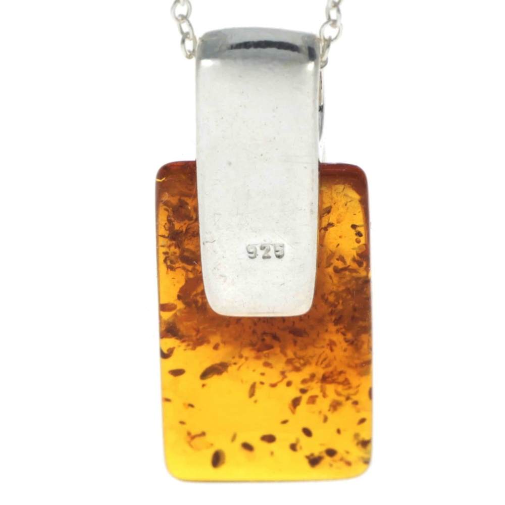 925 Sterling Silver & Genuine Baltic Amber Rectangular Modern Pendant - GL294