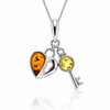 925 Sterling Silver & Baltic Amber Key & Heart Pendant - GL336