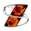 925 Sterling Silver & Genuine Baltic Amber Modern Designer Ring - GL416