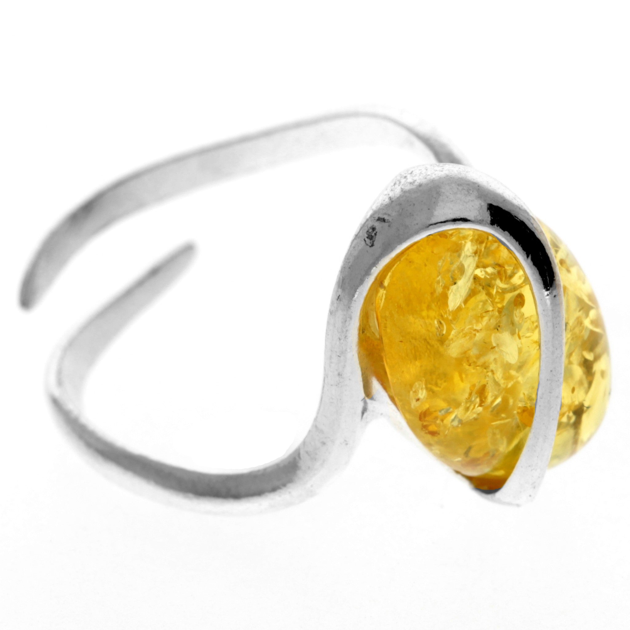 925 Sterling Silver & Baltic Amber Modern Adjustable Ring - GL477