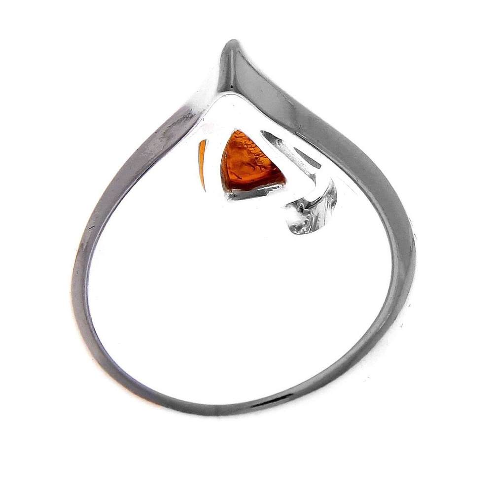 925 Sterling Silver & Genuine Baltic Amber Modern Designer Ring - GL484