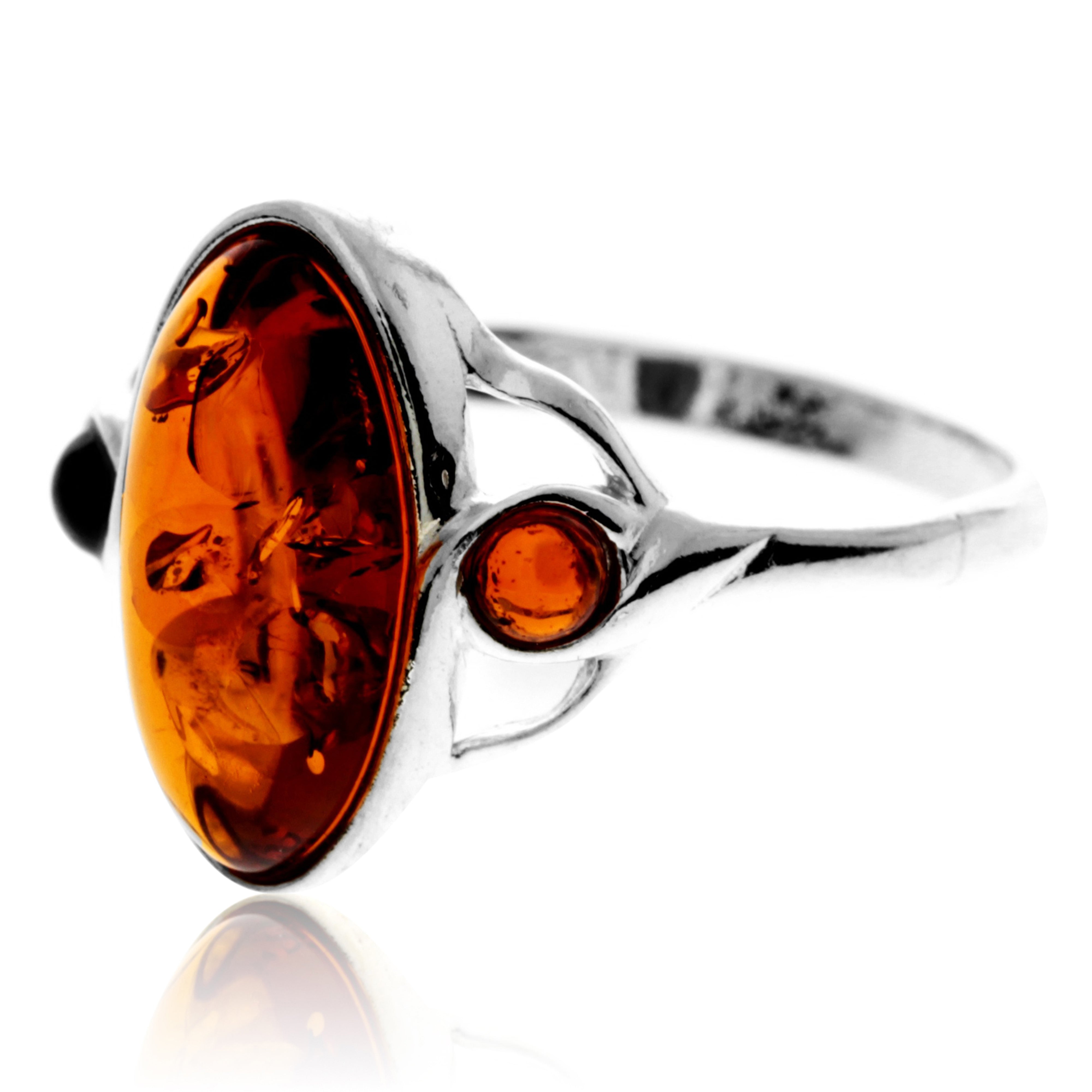 925 Sterling Silver & Genuine Baltic Amber Classic Ring - GL490