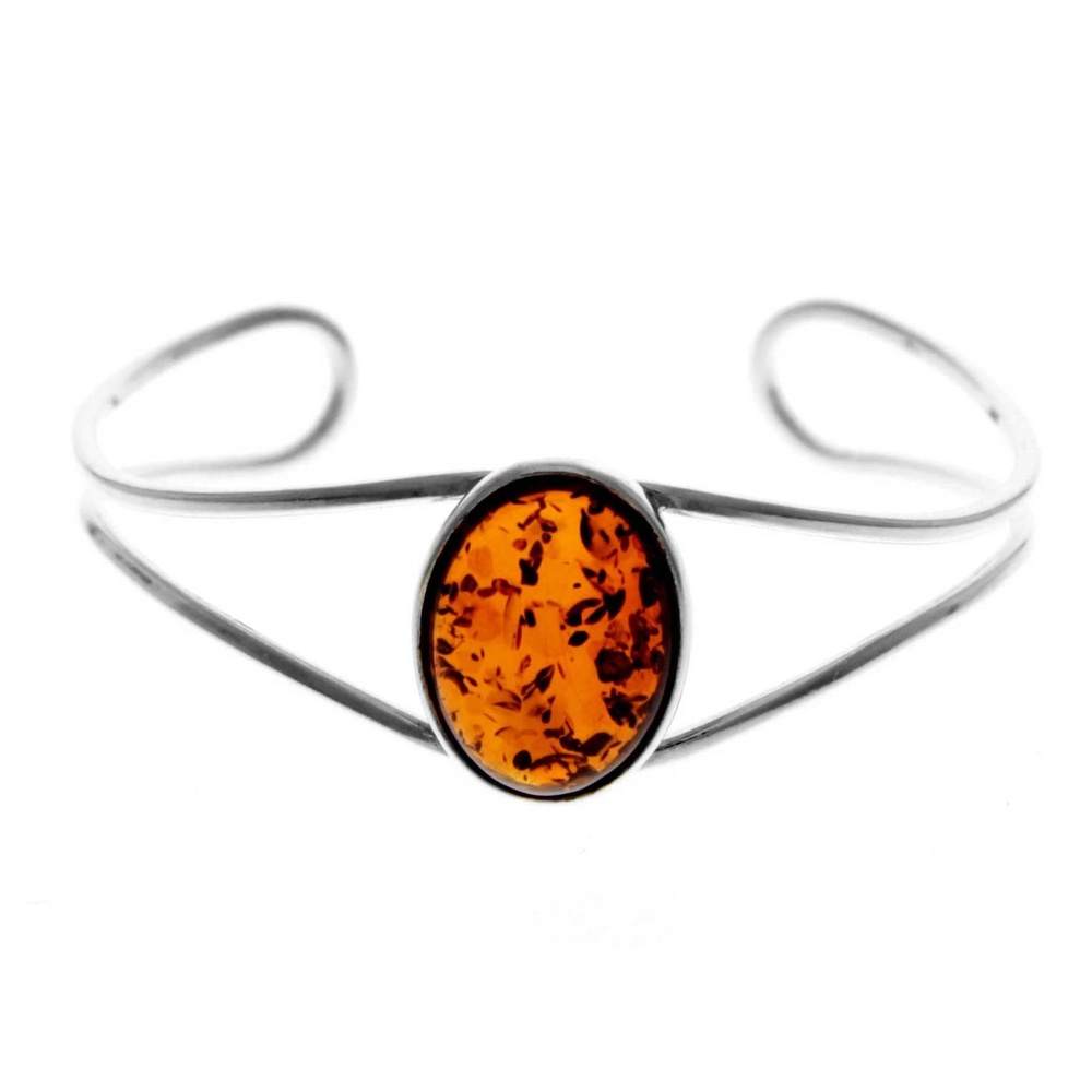 Beautiful Designer Adjustable Silver Bangle with oval Baltic Amber Cabochon - GL532