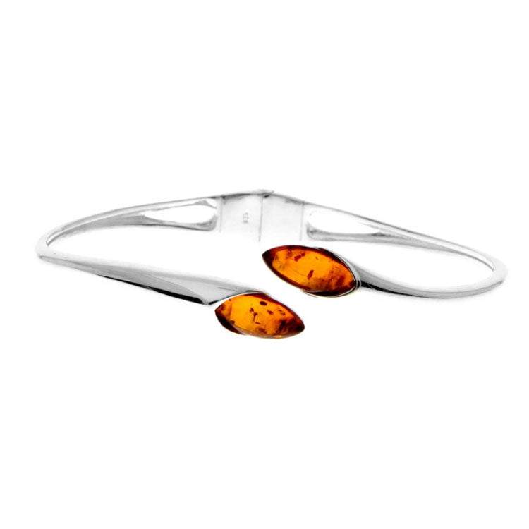 Beautiful Designer Silver Bangle with 2 Baltic Amber Cabochons - GL541