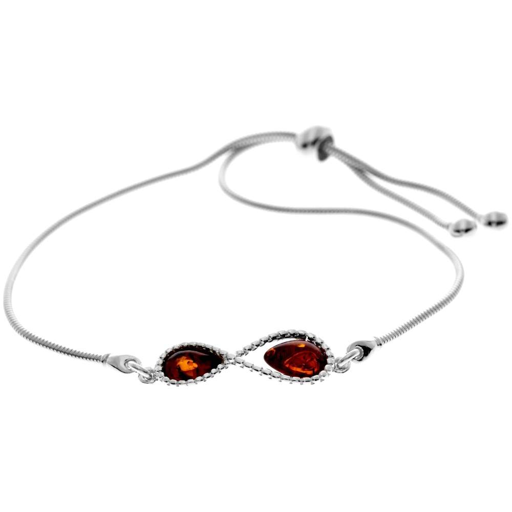 925 Sterling Silver & Genuine Baltic Amber Modern Infinity Adjustable Bracelet - GL542