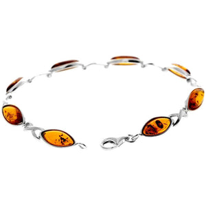 925 Sterling Silver & Genuine Baltic Amber Infinity Classic Bracelet 19.5 cm - GL561