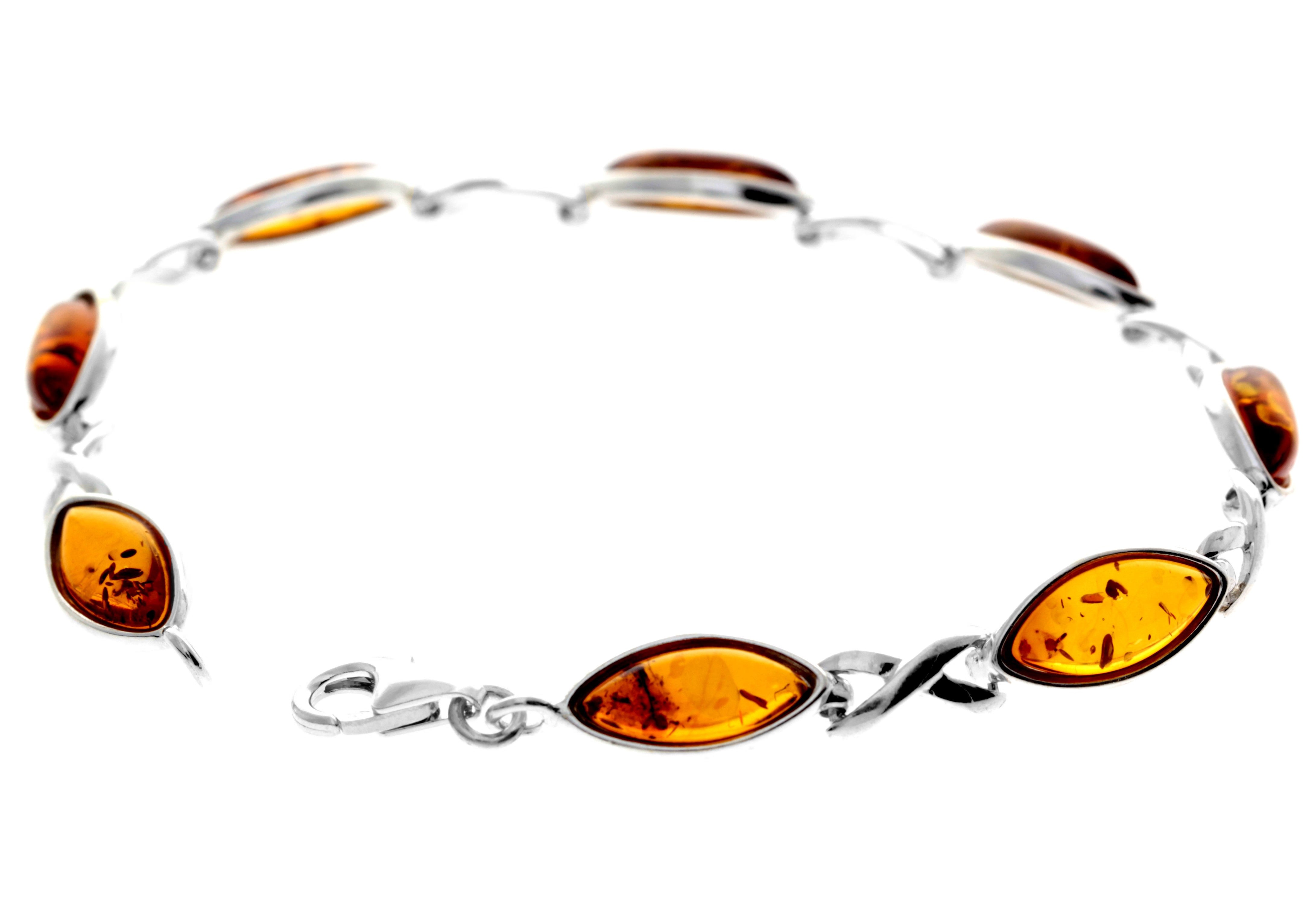 925 Sterling Silver & Genuine Baltic Amber Infinity Classic Bracelet 19.5 cm  - GL561