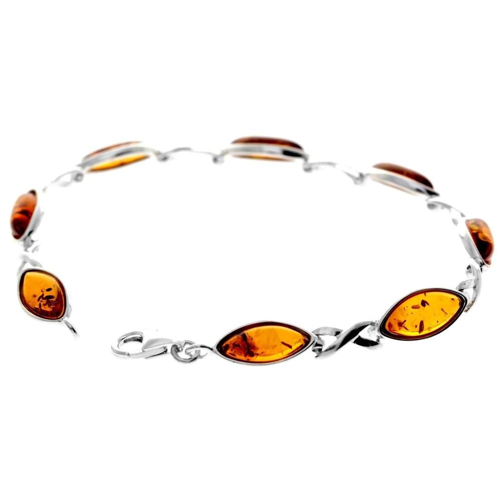 925 Sterling Silver & Genuine Baltic Amber Infinity Classic Bracelet 19.5 cm  - GL561