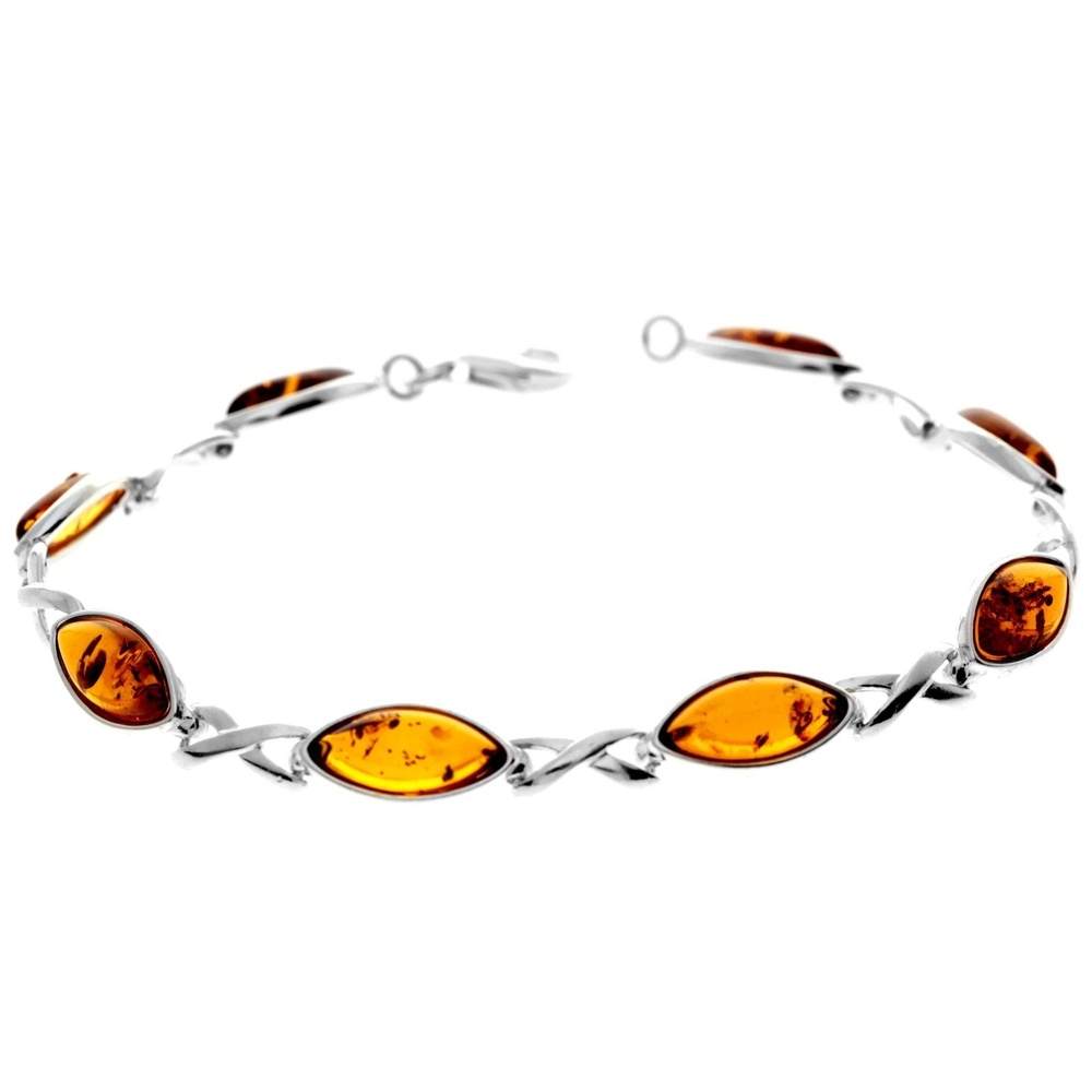 925 Sterling Silver & Genuine Baltic Amber Infinity Classic Bracelet 19.5 cm - GL561