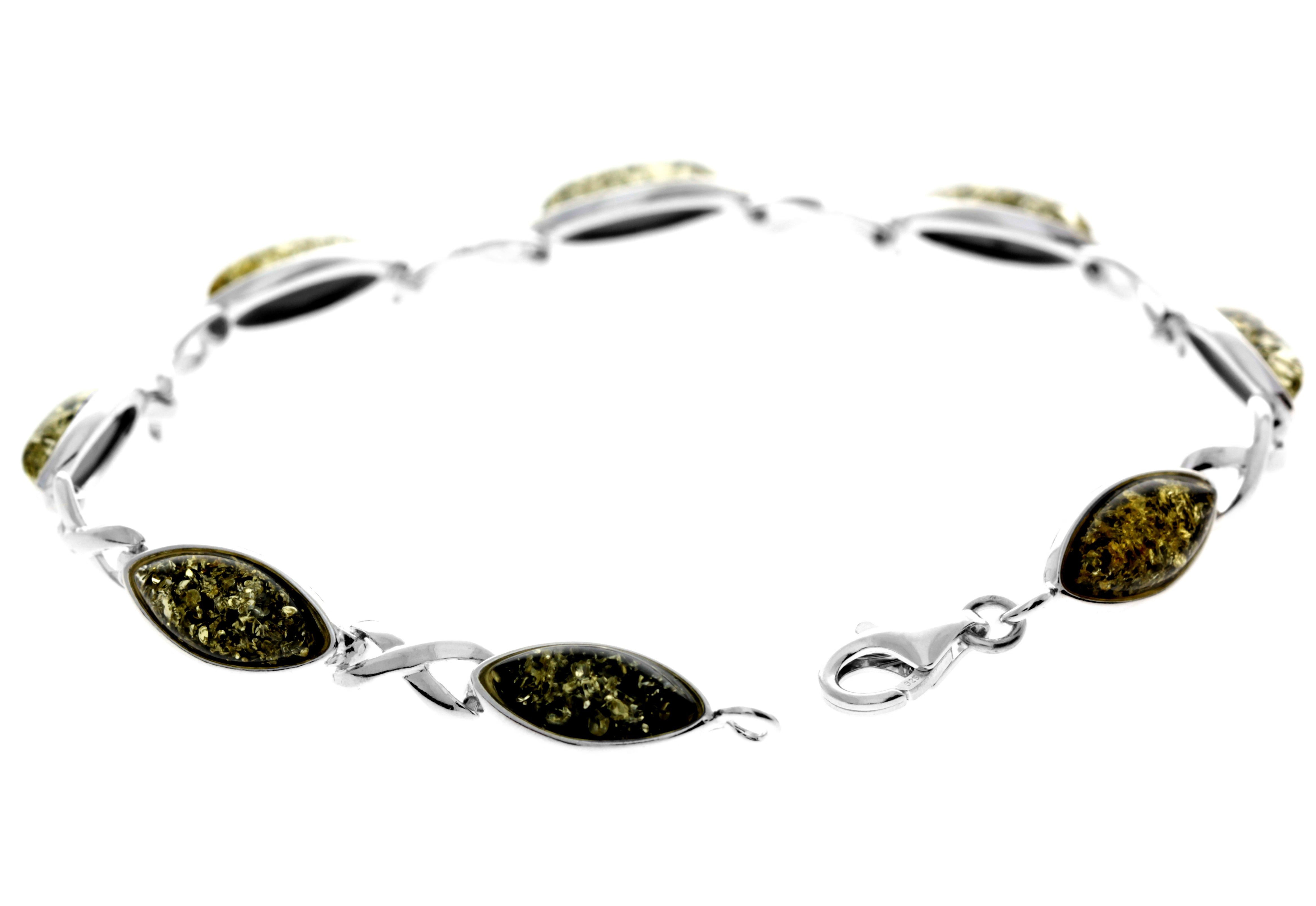 925 Sterling Silver & Genuine Baltic Amber Infinity Classic Bracelet 19.5 cm  - GL561