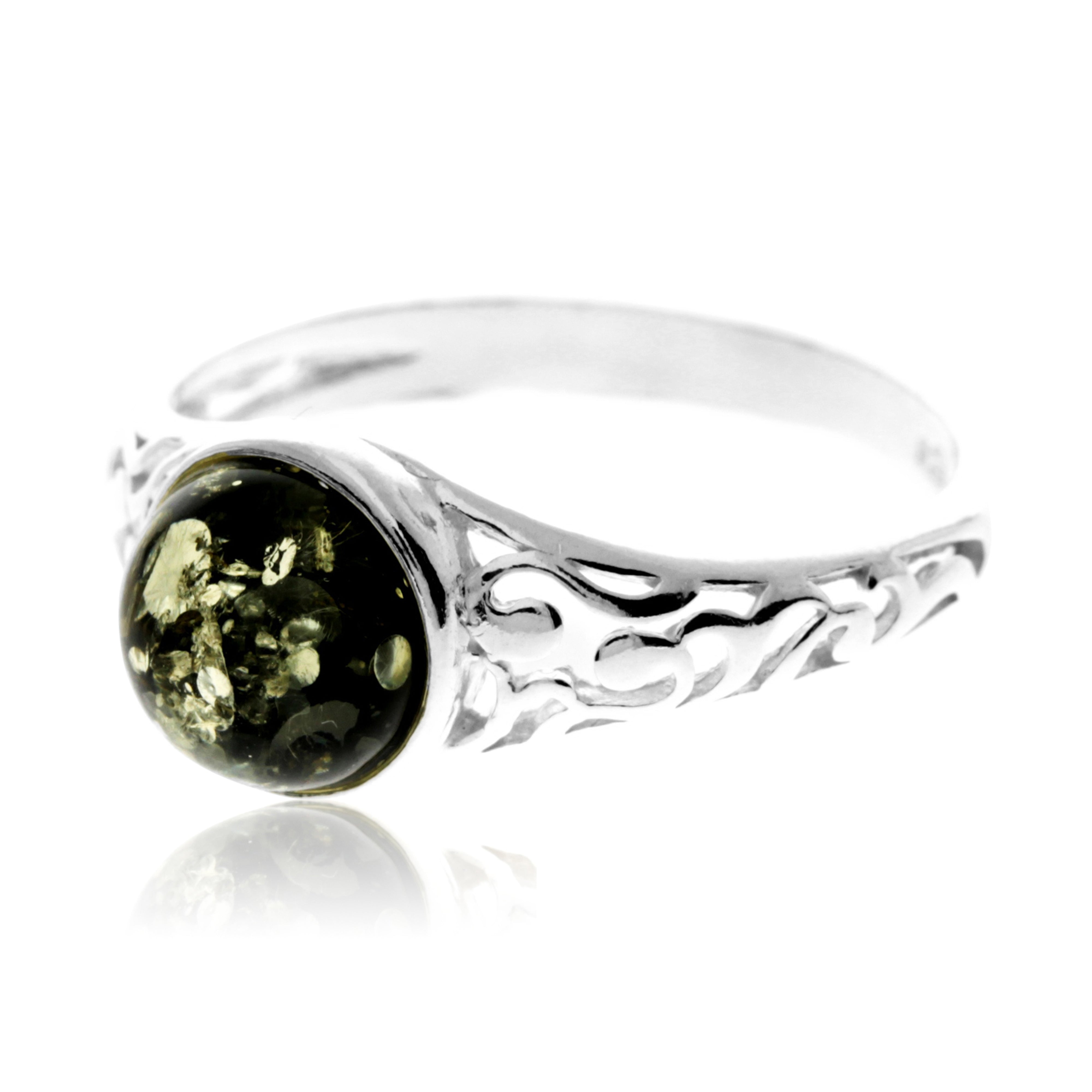 925 Sterling Silver & Genuine Baltic Amber Modern Designer Ring - GL754