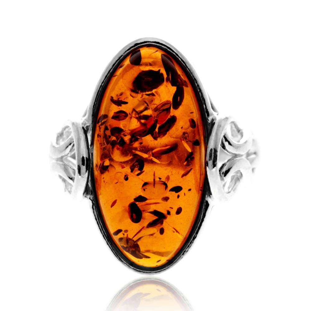 925 Sterling Silver & Genuine Baltic Amber Celtic Classic Ring - GL756