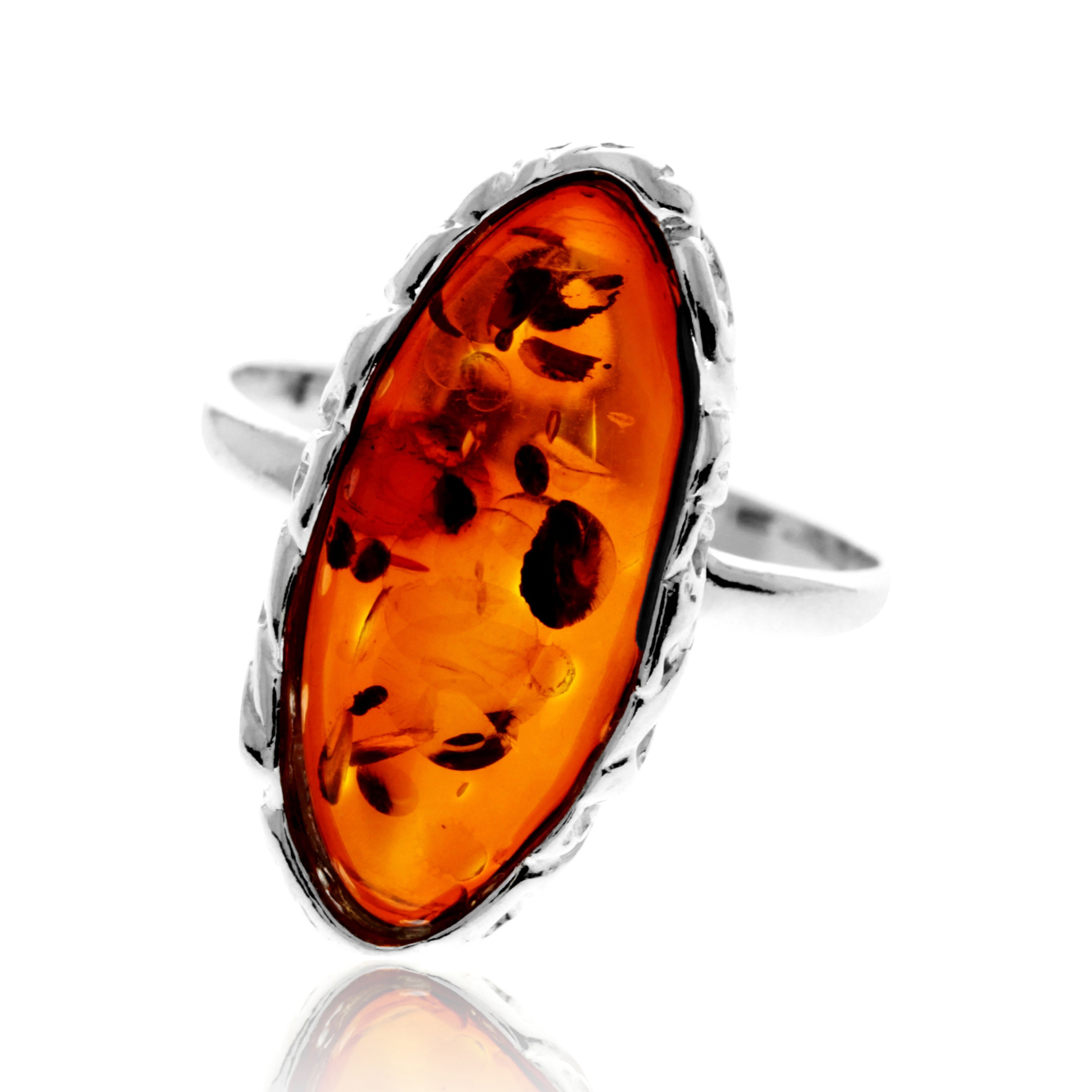 925 Sterling Silver & Genuine Baltic Amber Celtic Classic Ring - GL757