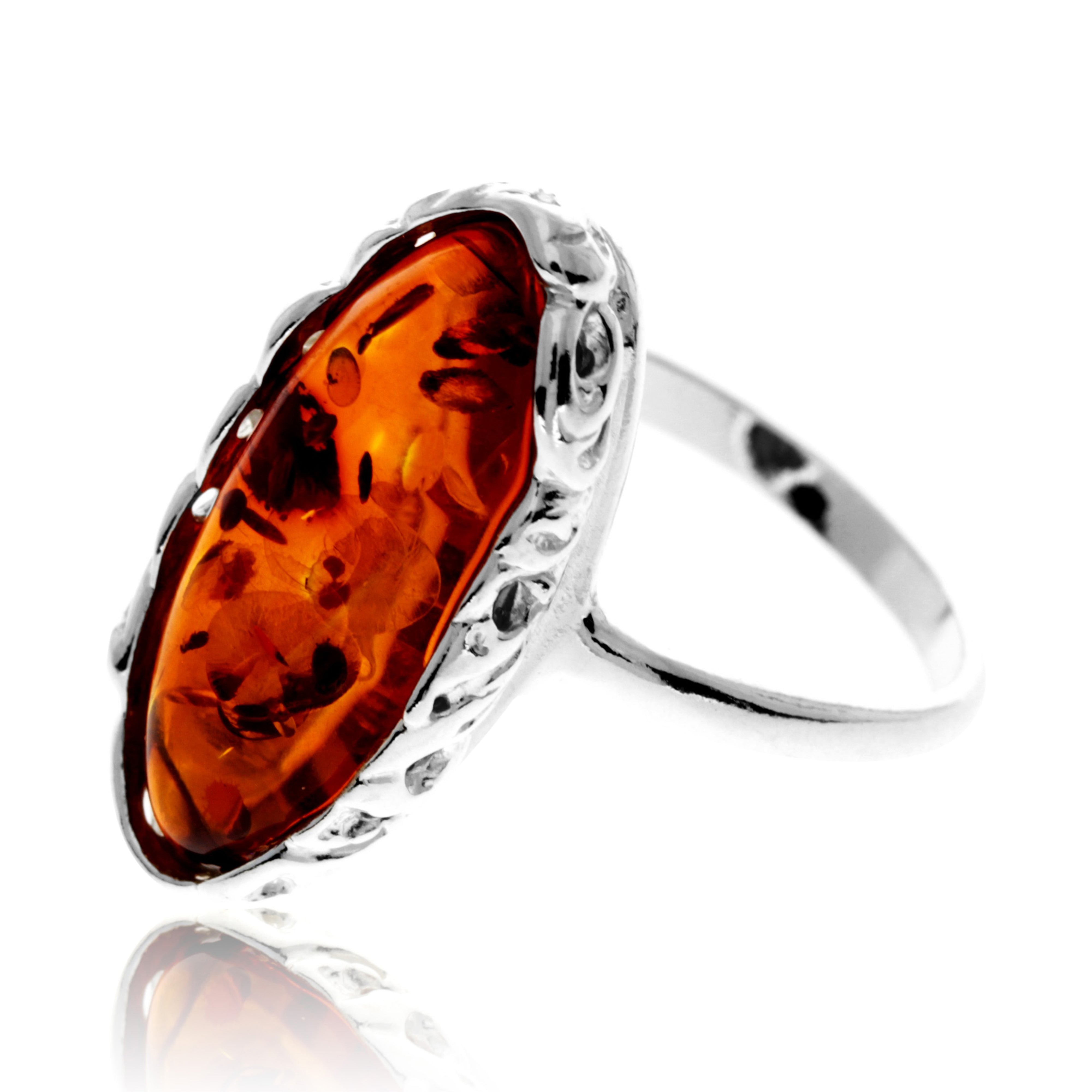 925 Sterling Silver & Genuine Baltic Amber Celtic Classic Ring - GL757