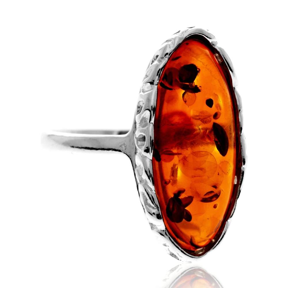 925 Sterling Silver & Genuine Baltic Amber Celtic Classic Ring - GL757