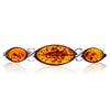 925 Sterling Silver & Genuine Baltic Amber 3 Stone Classic Brooch - GL802