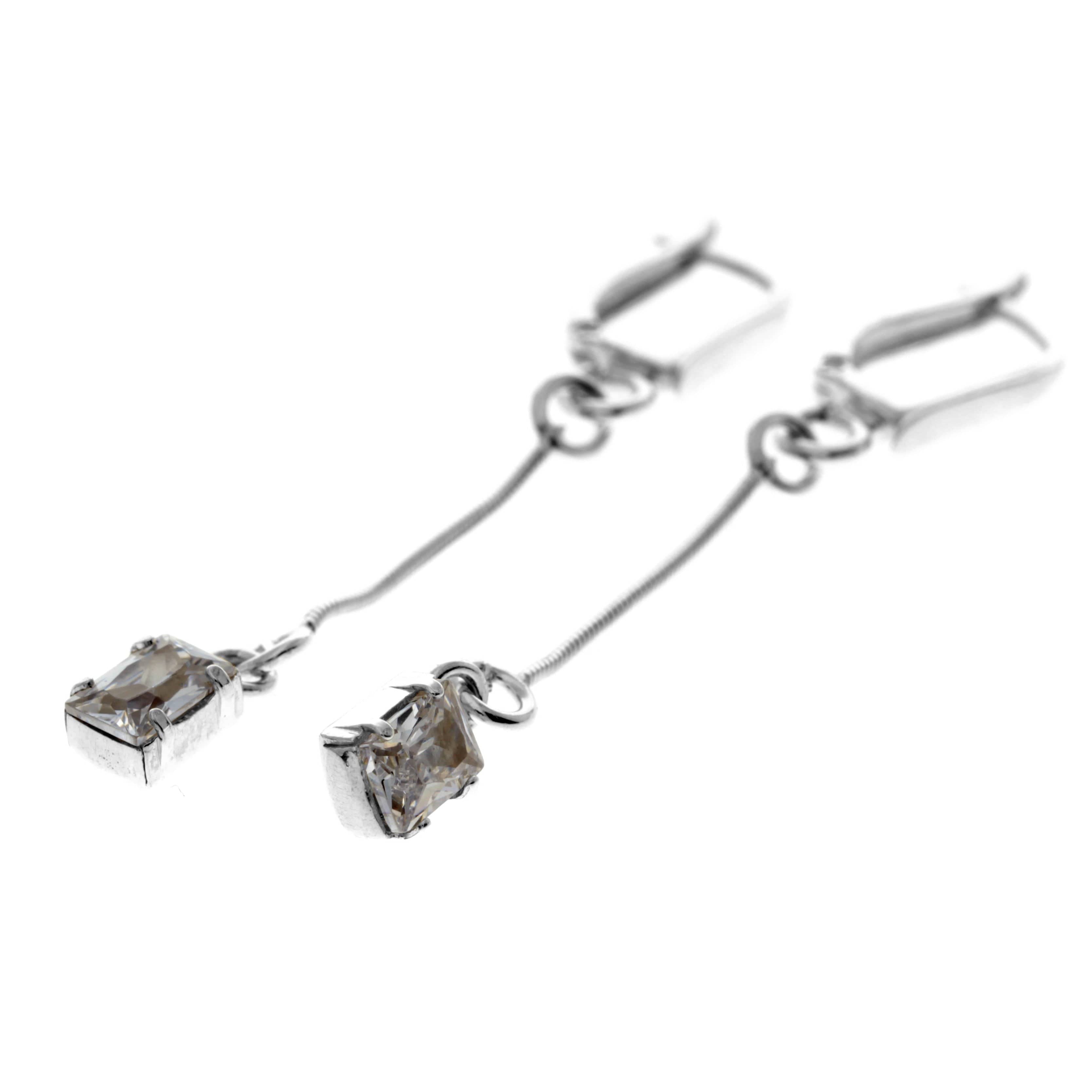 925 Sterling Silver &  with Cubic Zirconia's Modern Drop Earrings -GS002