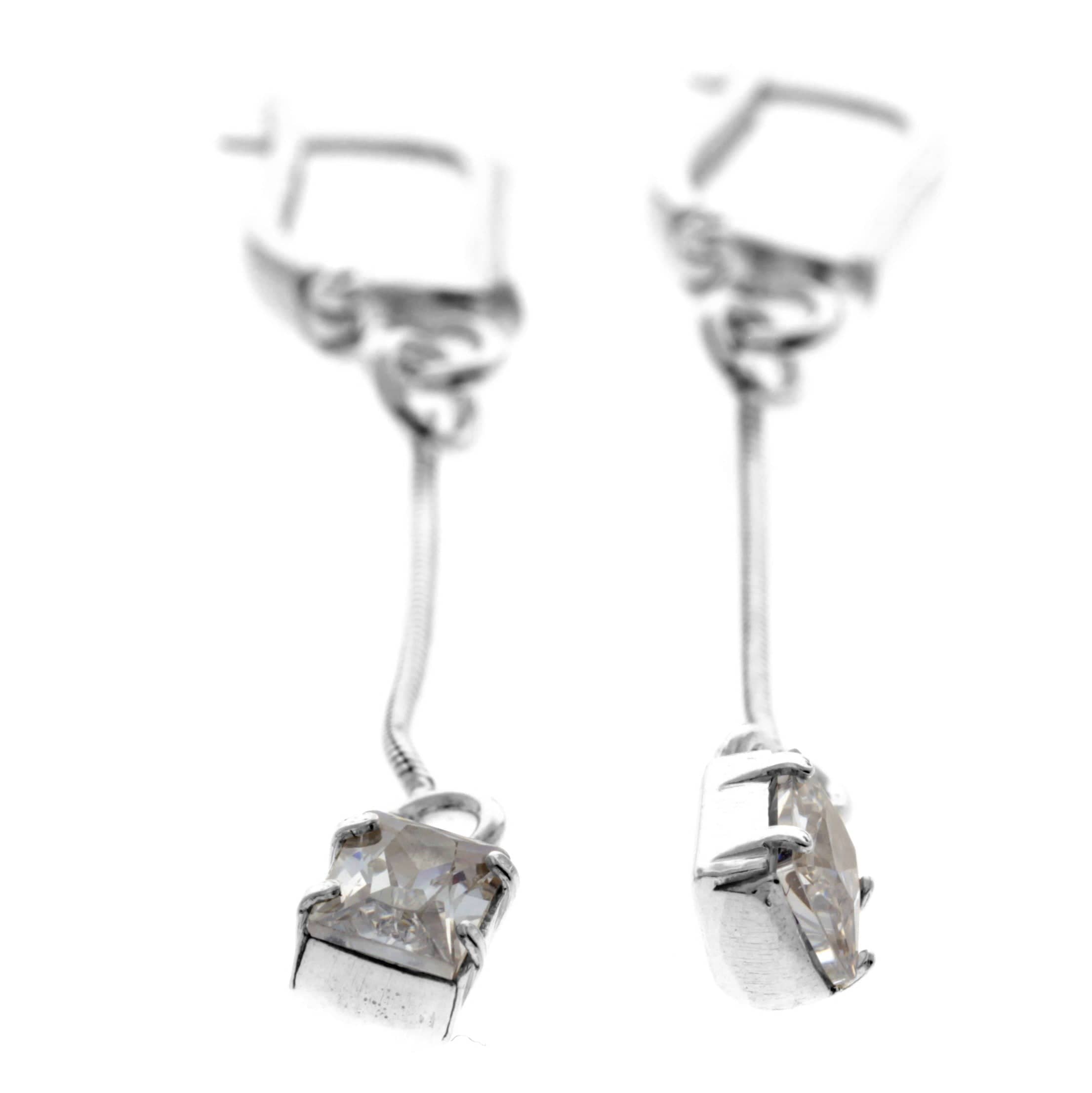 925 Sterling Silver &  with Cubic Zirconia's Modern Drop Earrings -GS002