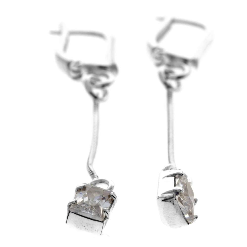 925 Sterling Silver & with Cubic Zirconia's Modern Drop Earrings -GS002