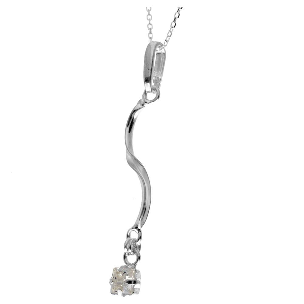 925 Sterling Silver & with Cubic Zirconia's Modern Drop Pendant - GS209