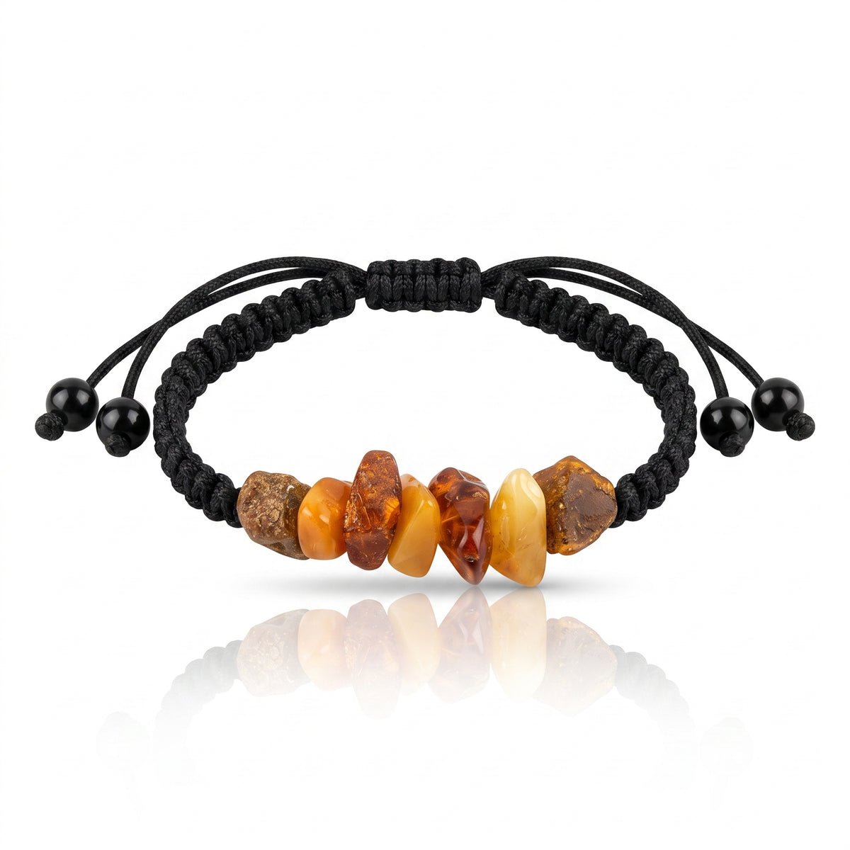 Handmade Natural Baltic Amber Chip Bracelet – Adjustable Macramé Rope Bracelet – J504