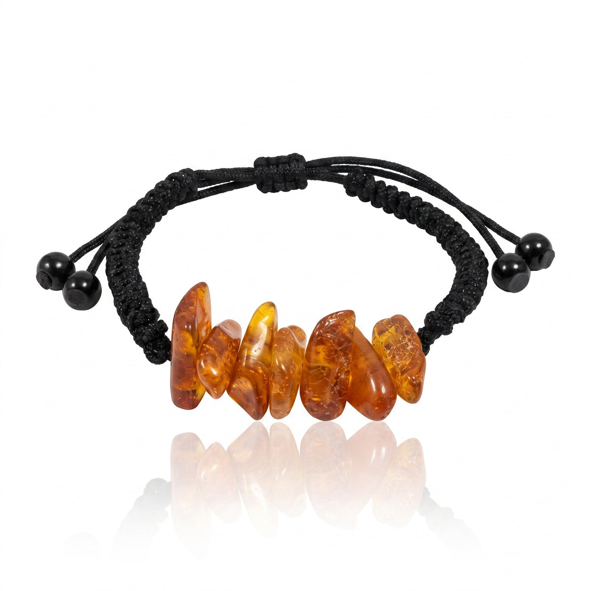 Handmade Natural Baltic Amber Chip Bracelet – Adjustable Macramé Rope Bracelet – J504