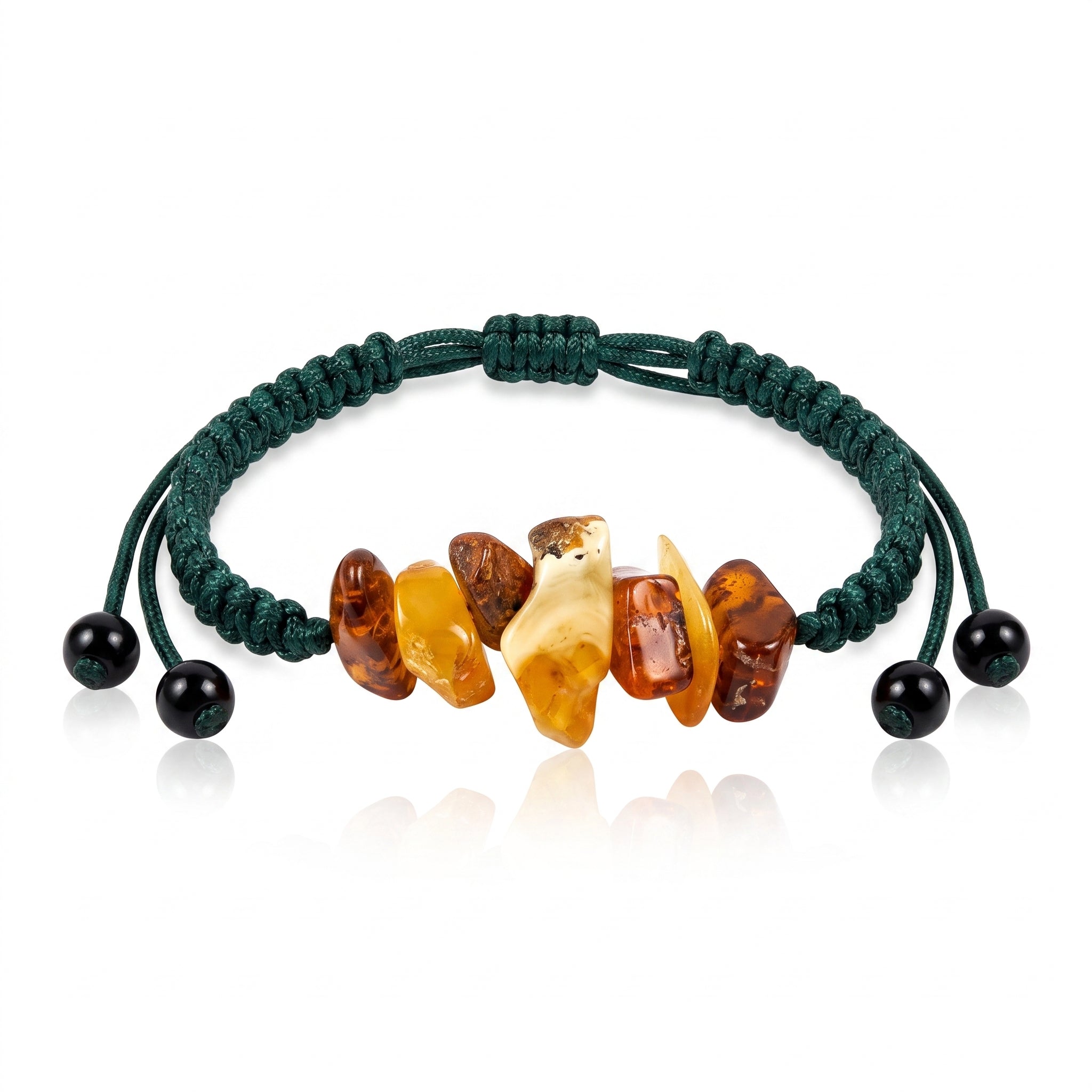 Handmade Natural Baltic Amber Chip Bracelet – Adjustable Macramé Rope Bracelet – J504