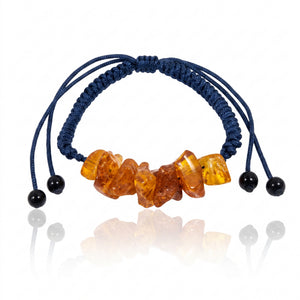 Handmade Natural Baltic Amber Chip Bracelet – Adjustable Macramé Rope Bracelet – J504