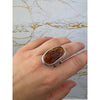 925 Sterling Silver & Genuine Cognac Baltic Amber Unique Exclusive Adjustable Ring - RG0755