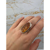 925 Sterling Silver & Genuine Cognac Baltic Amber Unique Exclusive Adjustable Ring - RG0754