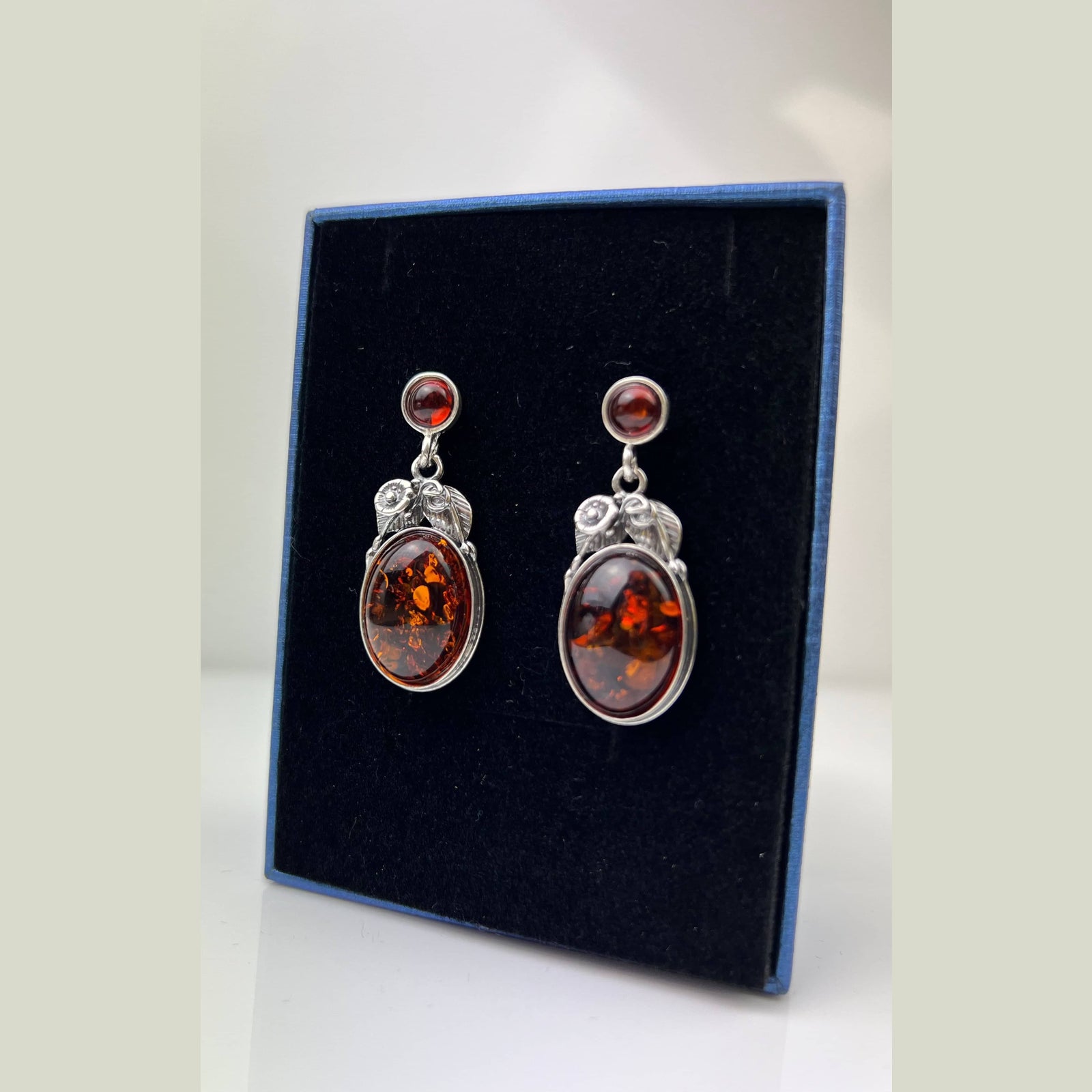 925 Sterling Silver & Baltic Amber Large Drop Earrings - 5405