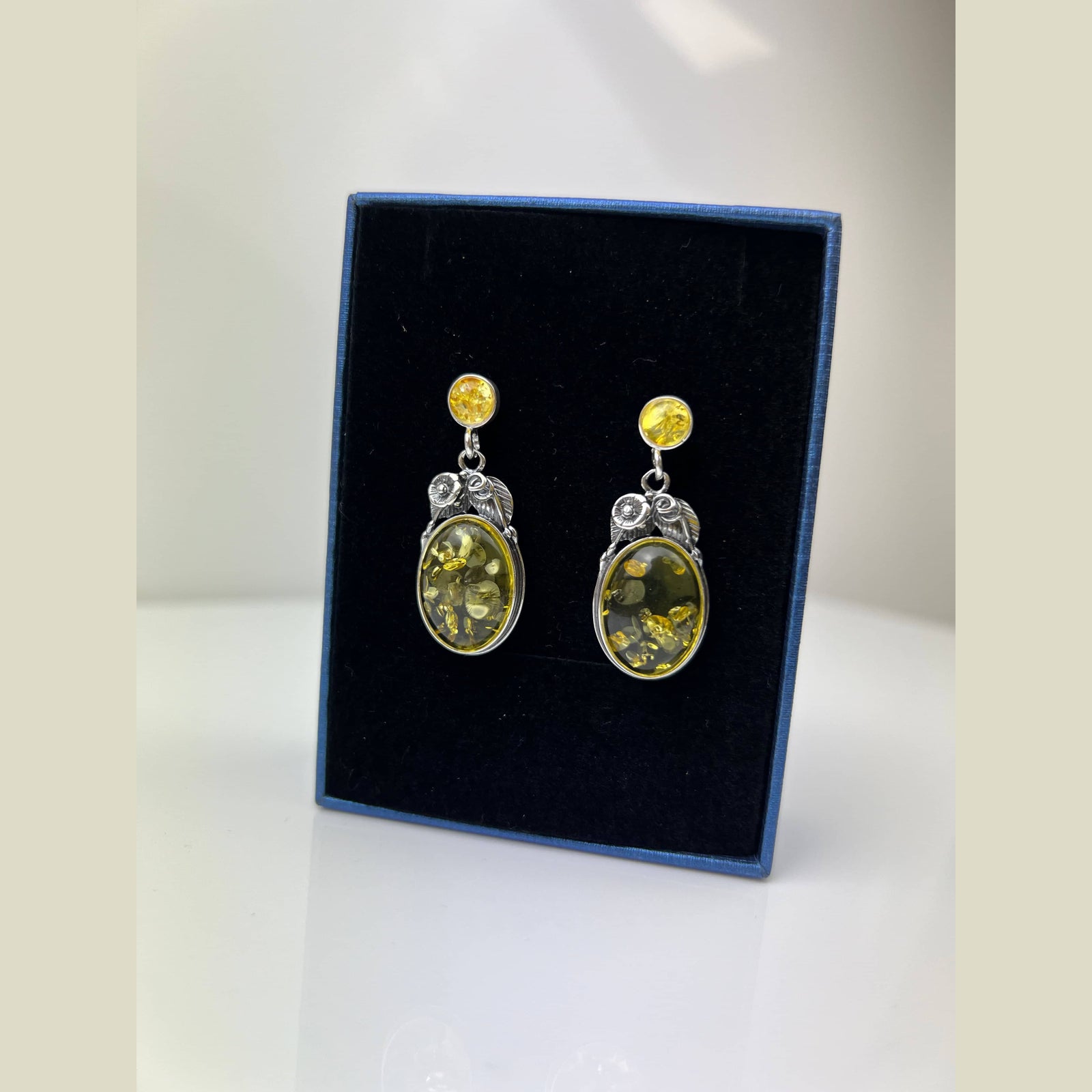 925 Sterling Silver & Baltic Amber Large Drop Earrings - 5405