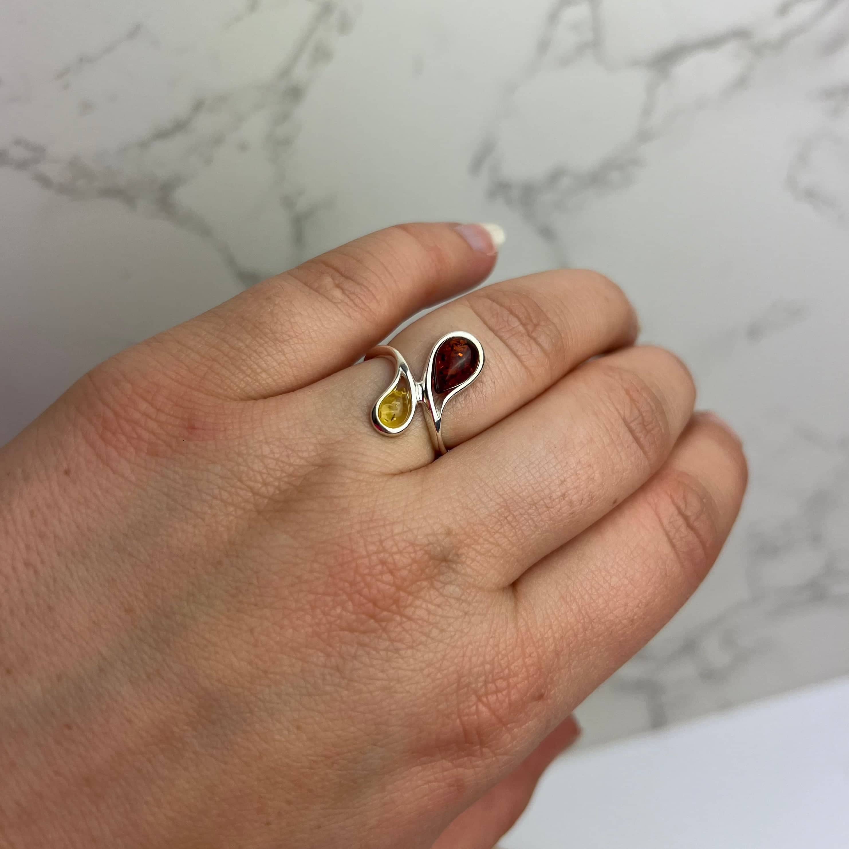 925 Sterling Silver & Baltic Amber Modern Designer Ring - GL729A