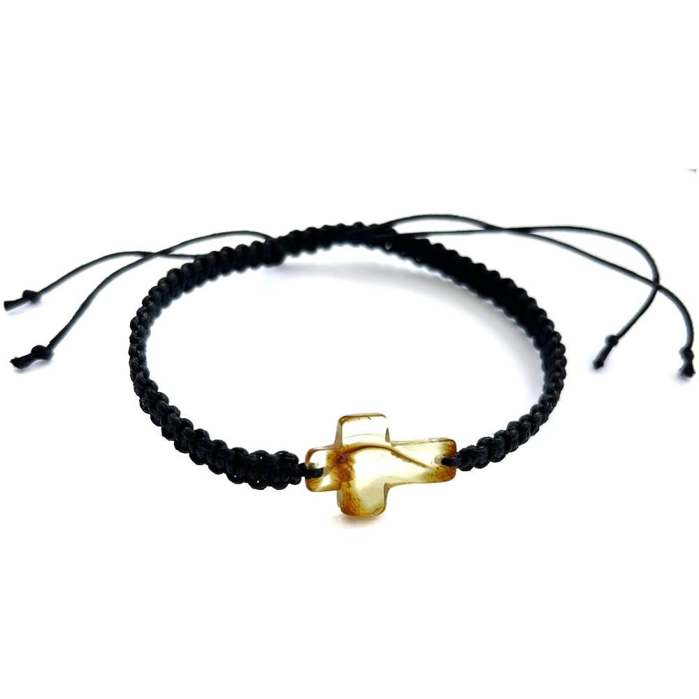 Genuine Baltic Amber Adjustable Bracelet for Men with Amber Cross - MB021