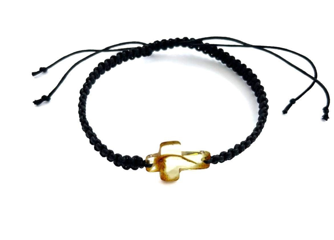 Genuine Baltic Amber Adjustable Bracelet for Men with Amber Cross - MB021