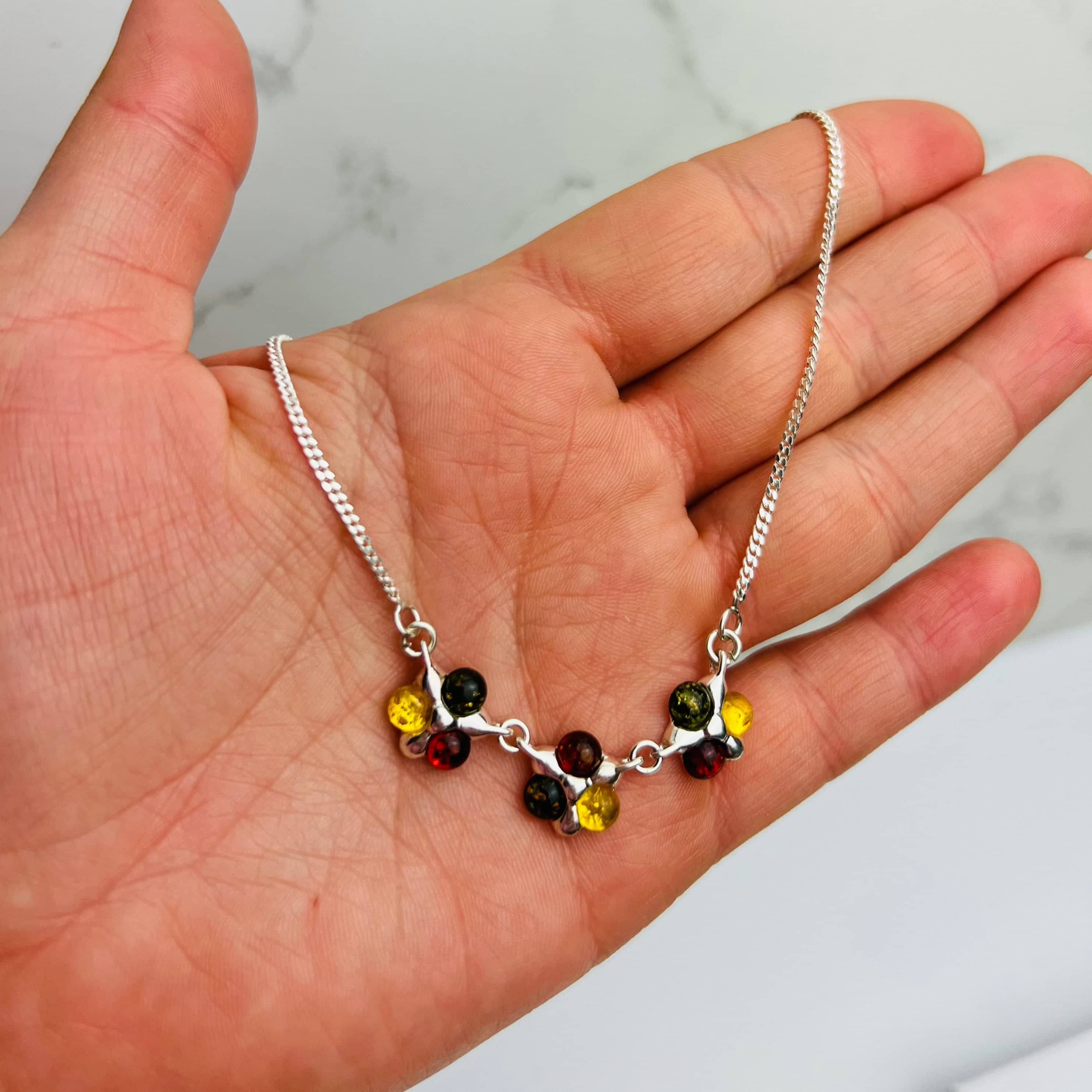 925 Sterling Silver & Genuine Baltic Amber Classic Necklace on Curbs Chain - GL925