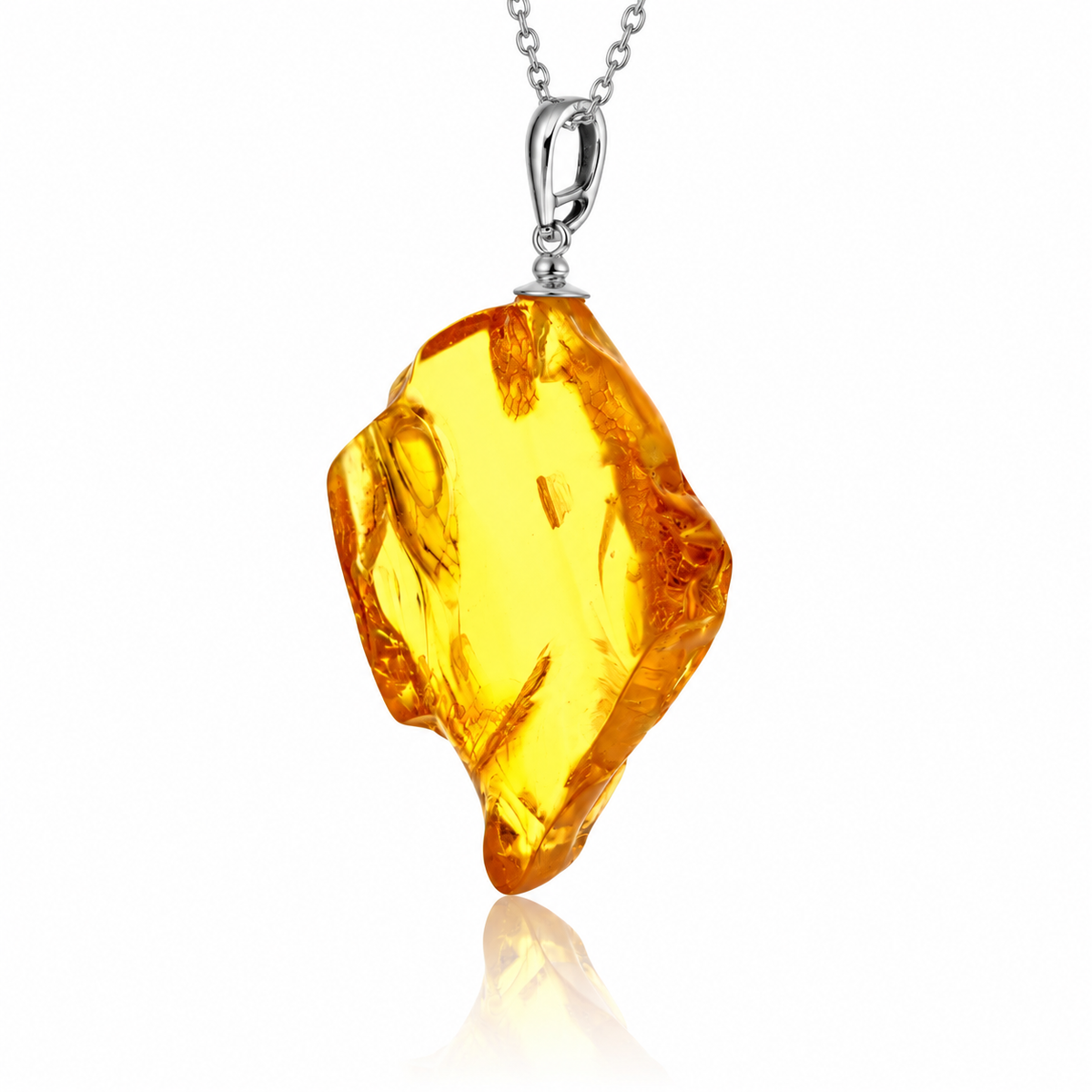925 Sterling Silver & Genuine Cognac Baltic Amber Exlusive Unique Pendant - J-PD-43