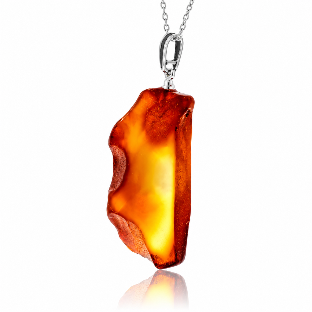 925 Sterling Silver & Genuine Cognac Baltic Amber Exlusive Unique Pendant - J-PD-45
