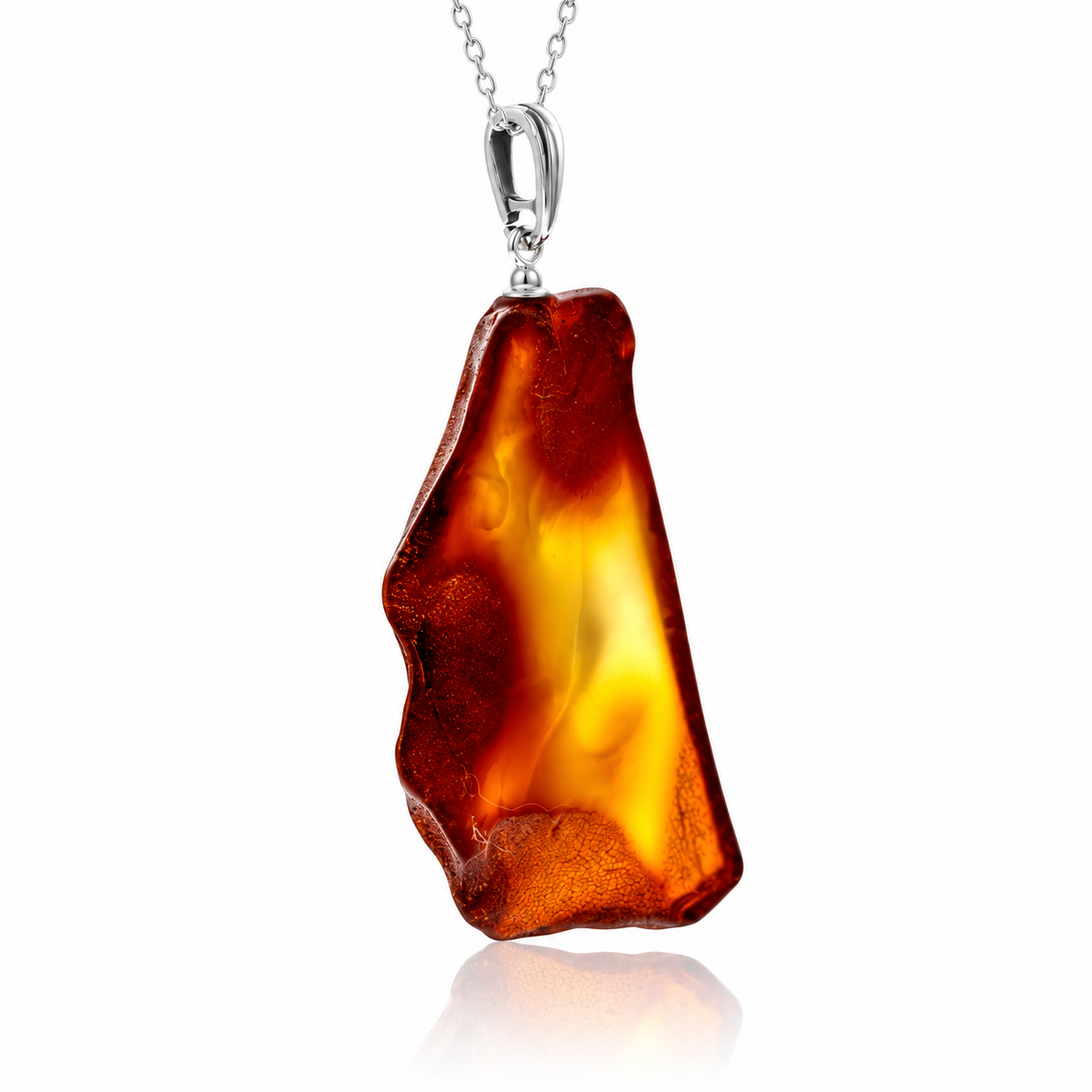 925 Sterling Silver & Genuine Cognac Baltic Amber Exlusive Unique Pendant - J-PD-45