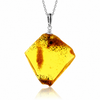 925 Sterling Silver & Genuine Cognac Baltic Amber Exlusive Unique Pendant - J-PD-47